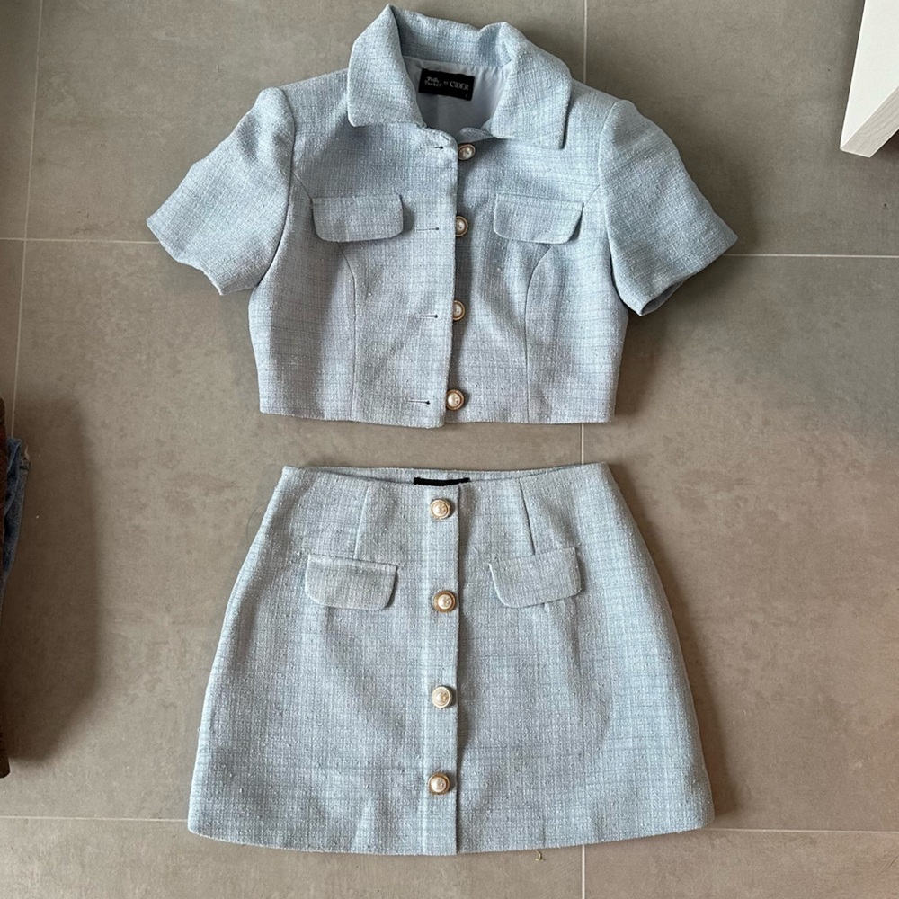 Mini skirt tweed set Cider x Polly pocket collab sky blue